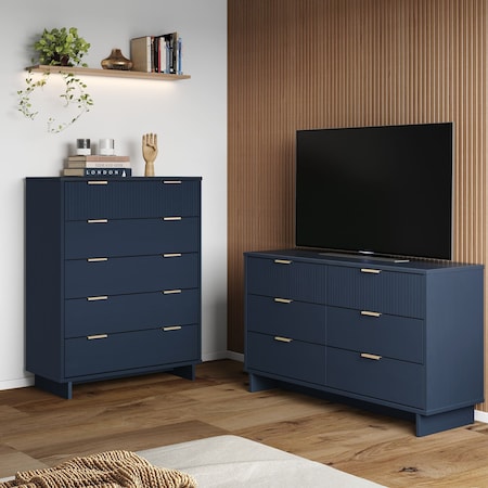 Manhattan Comfort Granville Midnight Blue 5-Drawer Chest and 6-Drawer Double Dresser, Set of 2 GRAN064